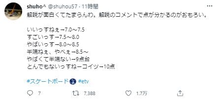 スケボー瀬尻選手の解説得点