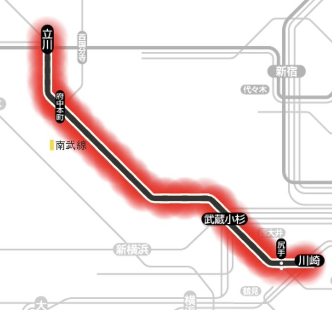 南武線人身事故運転見合わせ経路